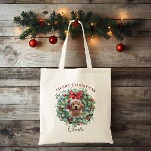 Personalized Pet Christmas with Wreath & Name Tote