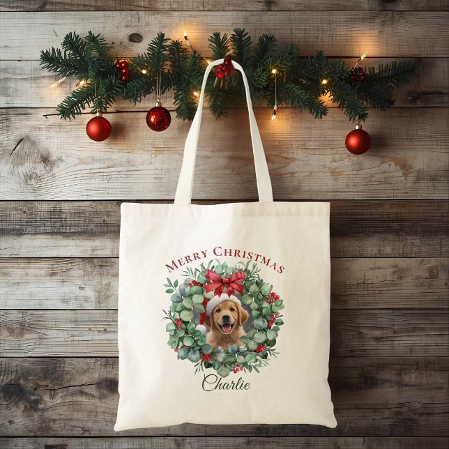Personalized Pet Christmas with Wreath & Name Tote (Creator Uploaded)