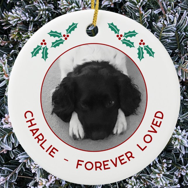 Personalized Pet Dog Memorial Christmas Photo Ceramic Tree Decoration (Pet dog photo memorial custom name text Christmas ornament)
