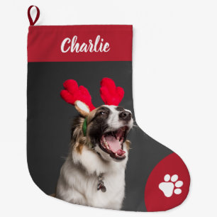 Personalized Pet Dog Photo Holiday Large Christmas Stocking