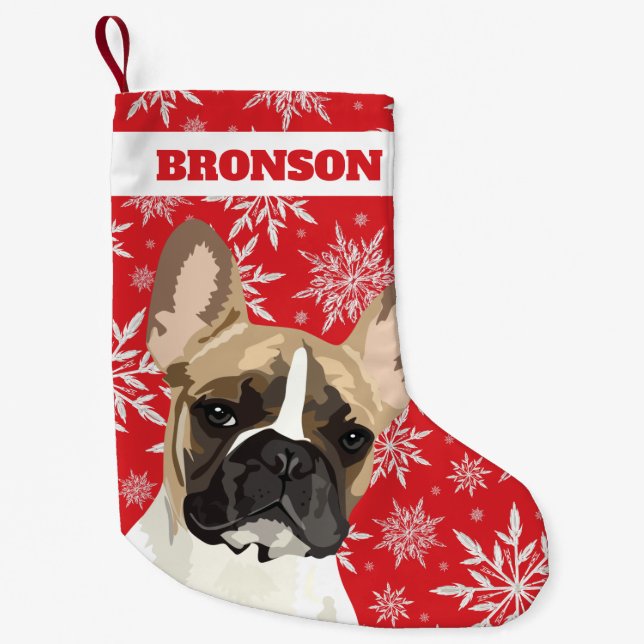 Personalized Pet Dog | Pied French Bulldog Gift Small Christmas Stocking (Front)