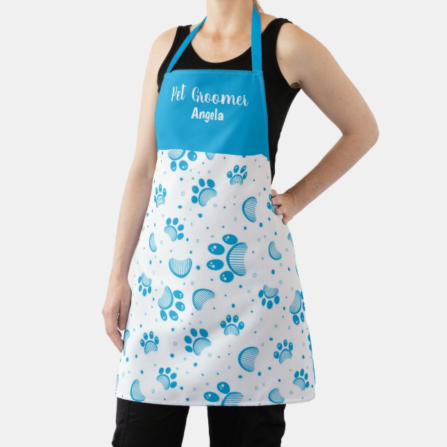Personalized Pet Groomer Blue Paw Apron (Insitu)