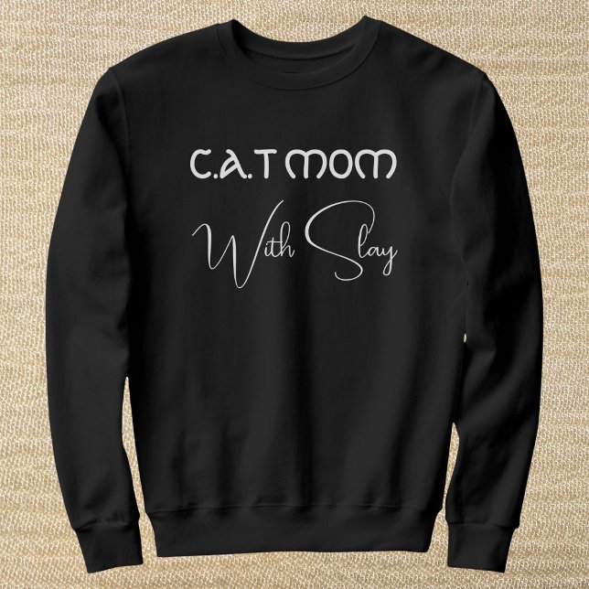Personalized Pet Lover White Script Cat Mom Black Sweatshirt (Creator Uploaded)