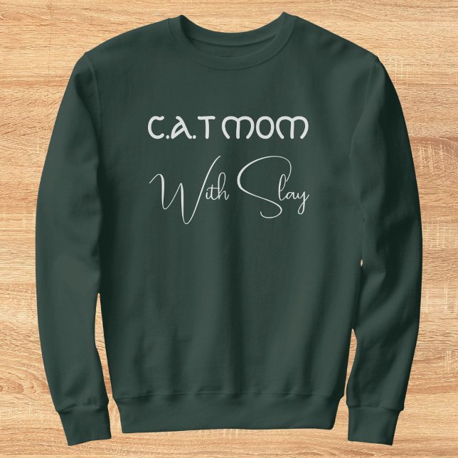 Personalized Pet Lover White Script Cat Mom Green Sweatshirt (Creator Uploaded)