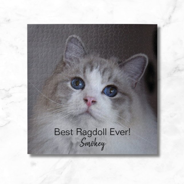 Personalized Pet Photo Best Ragdoll Cat Ever Jigsa Jigsaw Puzzle (Add Pet photo, name & text.  All text is editable. Personalize as required.)