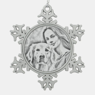 Personalized Pet Photo Dog Lover Keepsake Keychain Snowflake Pewter Christmas Ornament