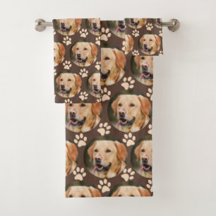 Personalized Pet Photo Pattern Dog Brown Bath Towel Set