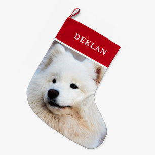 Personalized Pet Photo Red Large Christmas Stocking