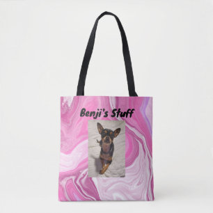 Personalized Pet's Stuff Pink and White Tote Bag