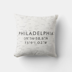 Personalized Philadelphia Map   Light Gray Cushion