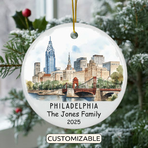 Personalized Philadelphia Ornament, Pennsylvania Ceramic Tree Decoration