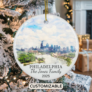 Personalized Philadelphia Ornament, Pennsylvania Ceramic Tree Decoration