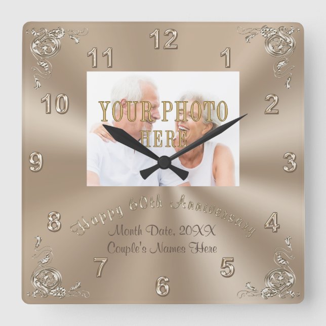 PERSONALIZED PHOTO 60th Wedding Anniversary Clock (Front)