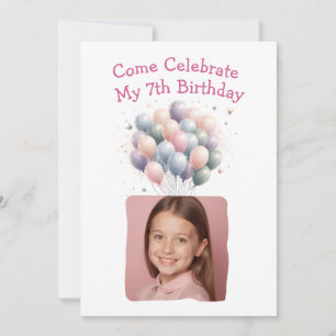 Personalized Photo 7th Birthday Balloons Invitation