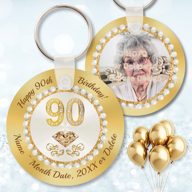 Personalized Photo, 90th Birthday Souvenirs Ideas, Key Ring (Personalized party favors for 90th birthday. Nice, 90th birthday party ideas for mom, grandma, dad.)