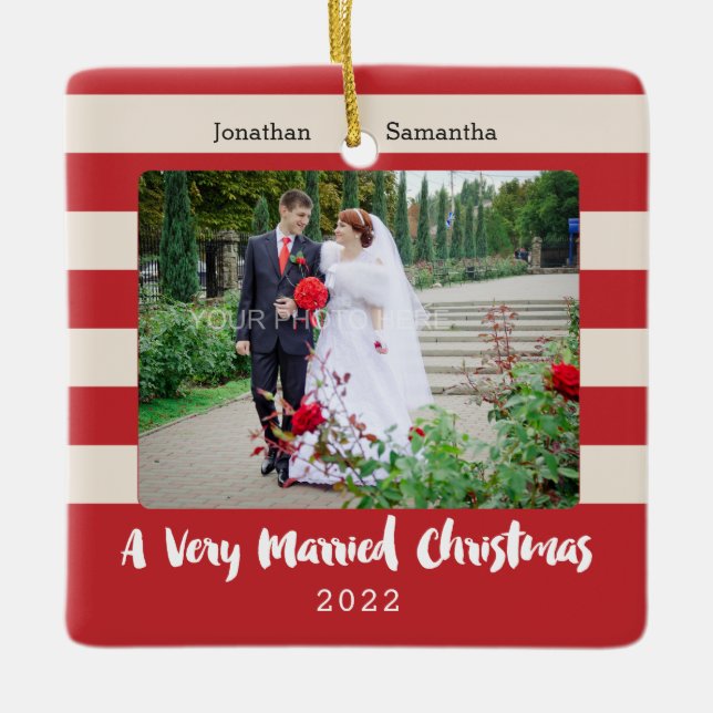 Personalized Photo, A Very Married Christmas Ceramic Tree Decoration (Front)