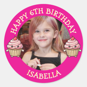 Personalized Photo, Age and Name Birthday Classic Round Sticker
