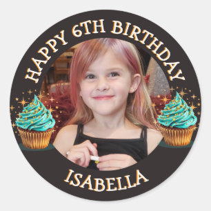 Personalized Photo, Age and Name Birthday   Classic Round Sticker