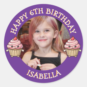 Personalized Photo, Age and Name Birthday   Classic Round Sticker