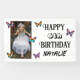 Personalized Photo and Age Butterfly Birthday Banner