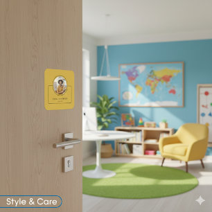 Personalized Photo and Name with Job Title M Gold Square Sticker