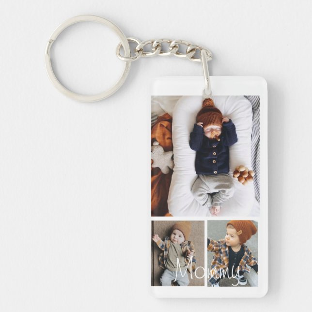 Personalized Photo and Text Photo Collage Key Ring (Front)