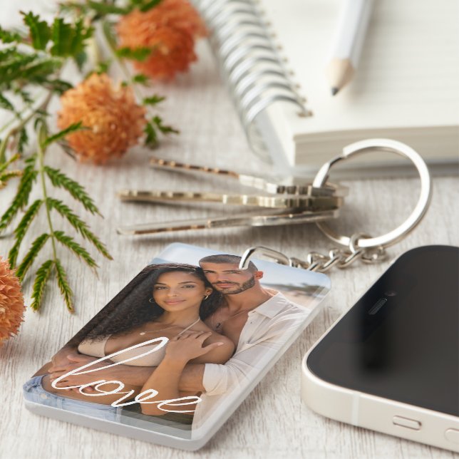 Personalized Photo and Text Photo Collage Key Ring (Front Right)