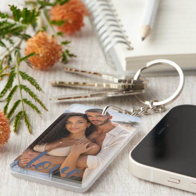 Personalized Photo and Text Photo Collage Key Ring (Front Right)