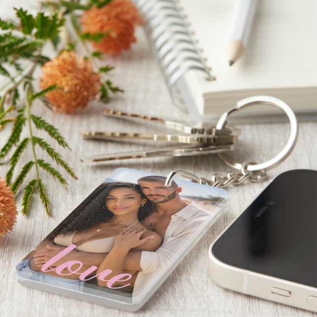 Personalized Photo and Text Photo Collage Key Ring (Front Right)