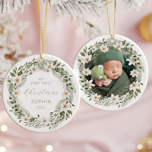 Personalized Photo Baby 1st Christmas Woodland Ceramic Tree Decoration
