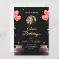 Personalized Photo Birthday Invitation with Hearts