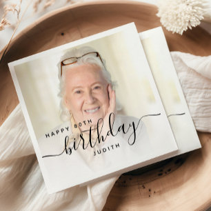 Personalized Photo Black Script 80th Birthday Napkin