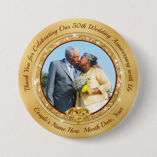 Personalized Photo Cheap Golden Anniversary Favors 7.5 Cm Round Badge
