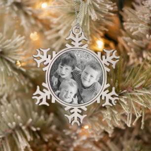 Personalized Photo Christmas Gift Snowflake Pewter Christmas Ornament
