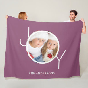 Personalized Photo Christmas Holiday Purple Fleece Blanket