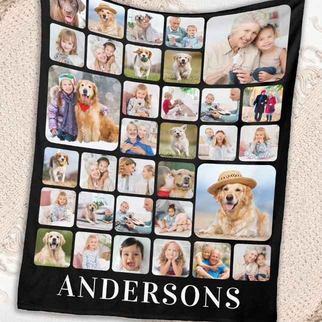 Personalized Photo Collage 33 Picture Black Fleece Blanket (Creator Uploaded)