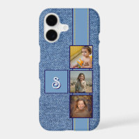 Personalized Photo Collage Blue Denim Texture