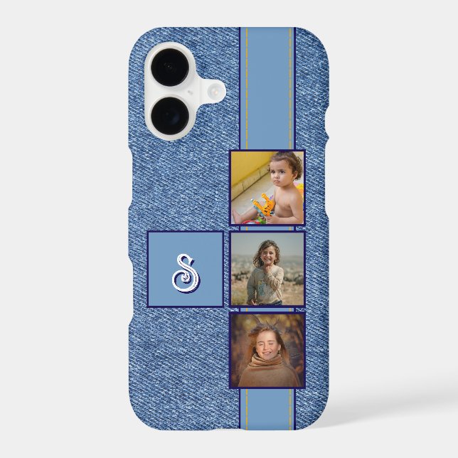 Personalized Photo Collage Blue Denim Texture (Back)
