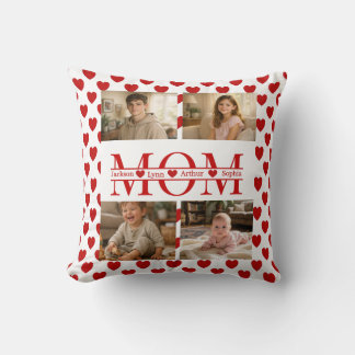Personalized Photo Collage Mom Heart & Kids Name Cushion