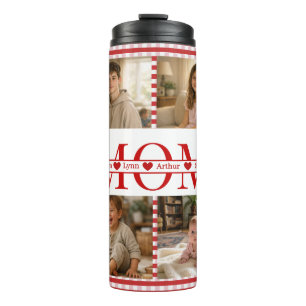 Personalized Photo Collage Mom Heart & Kids Name Thermal Tumbler