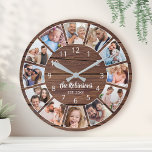 Personalized Photo Collage Natural Wood Family Round Clock<br><div class="desc">Easily create your own personalized rustic wooden planks farmhouse style wall clock with your custom photos,  family name and established year. For best results,  crop the images to square - with the focus point in the center - before uploading.</div>