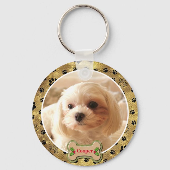 Personalized Photo Dog - Paw Print Design Key Ring (Front)