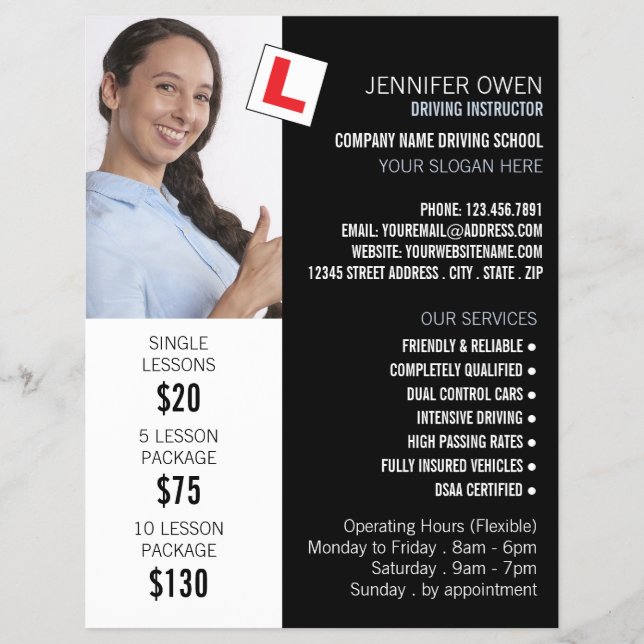Personalized Photo, Driving School, Instructor Flyer (Front)