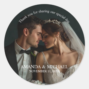 Personalized Photo Favor with Names & Wedding Date Classic Round Sticker