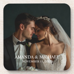 Personalized Photo Favor with Names & Wedding Date Coaster