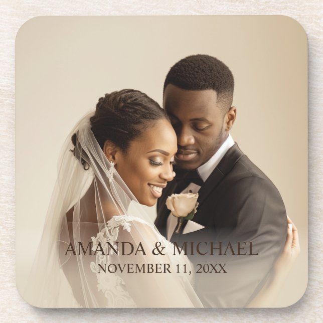 Personalized Photo Favor with Names & Wedding Date Coaster (Front)