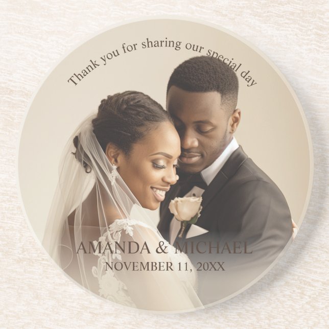 Personalized Photo Favor with Names & Wedding Date Coaster (Front)