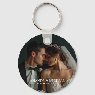 Personalized Photo Favor with Names & Wedding Date Key Ring