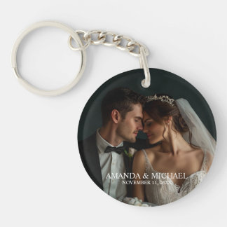 Personalized Photo Favor with Names & Wedding Date Key Ring