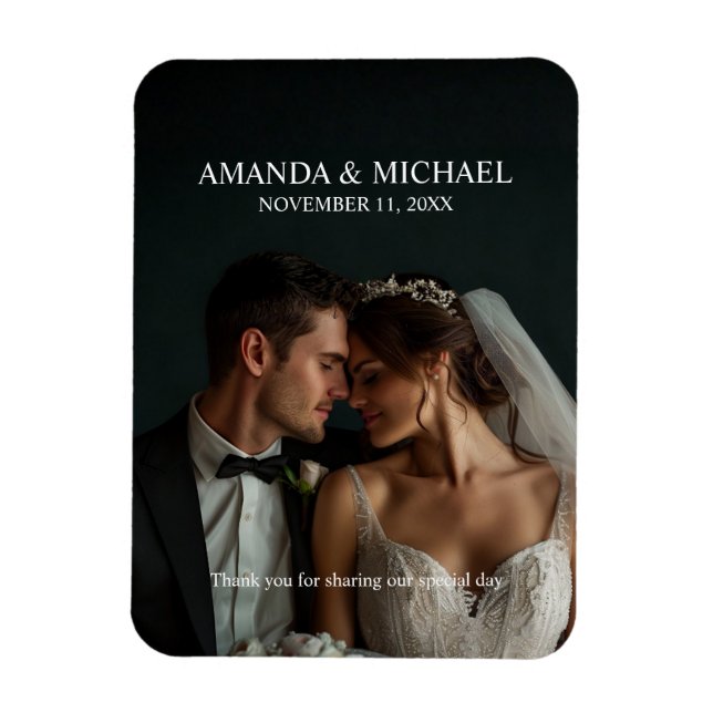 Personalized Photo Favor with Names & Wedding Date Magnet (Vertical)